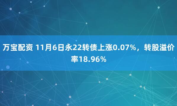 万宝配资 11月6日永22转债上涨0.07%，转股溢价率18.96%
