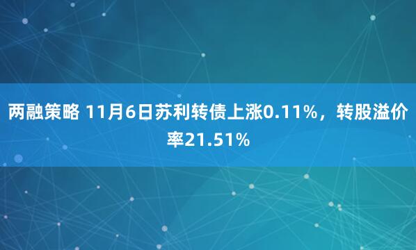 两融策略 11月6日苏利转债上涨0.11%,转股溢价率21.51%