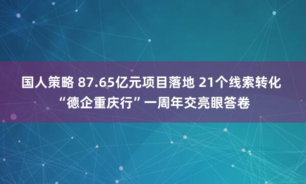 国人策略 87.65亿元项目落地 21个线索转化 “德企重庆行”一周年交亮眼答卷